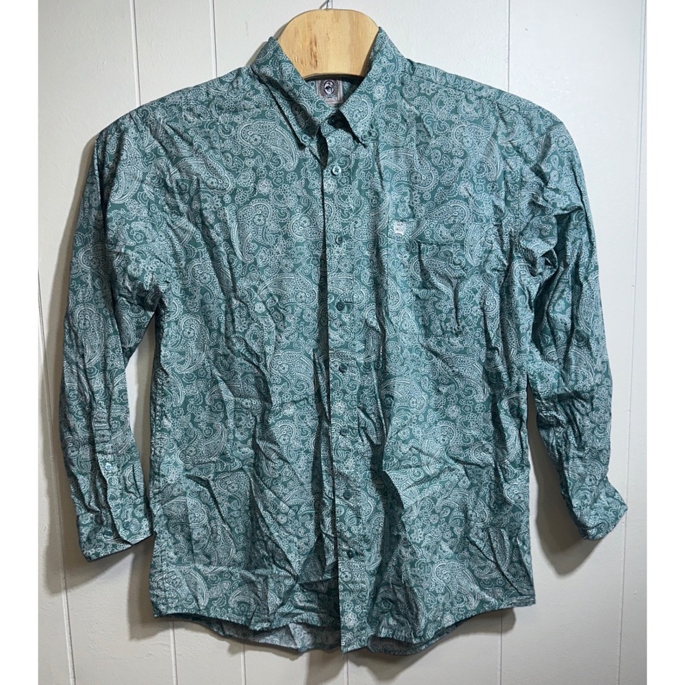Cinch Mens Teal Paisley Button Down Western Shirt‎ Long Sleeve MTW1105704 Size M